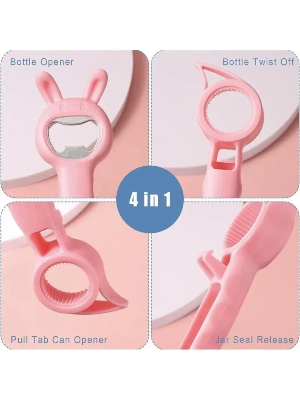 White Bunny 4-in-1 Multi-Function Bottle Opener - Jar, Pull Tab, Twist Top